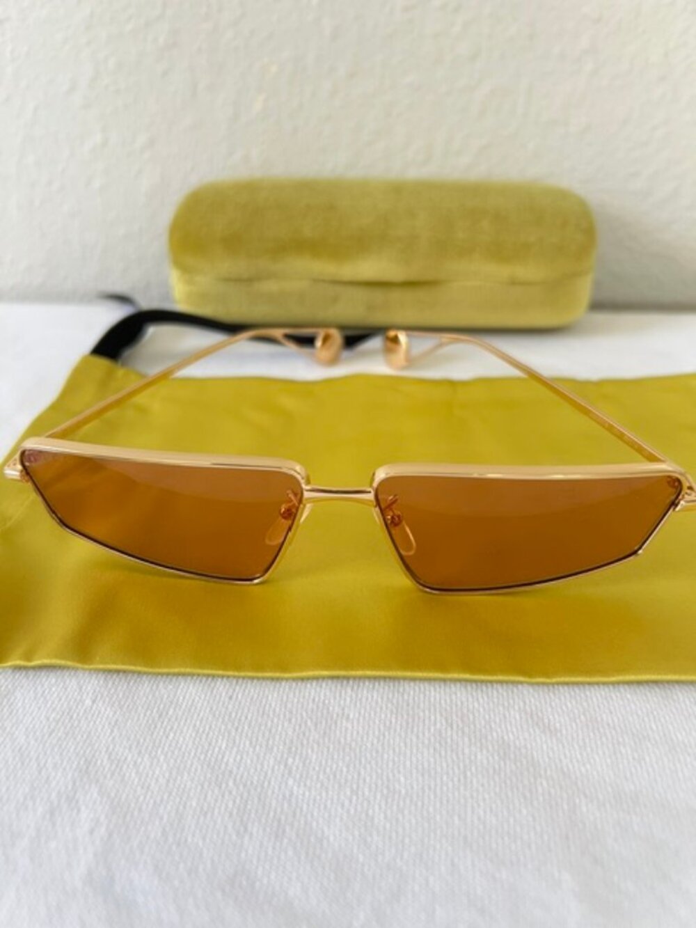 GUCCI GG0537S-004 Unisex Trapezoidal Designer Sunglasses in Gold/Orang